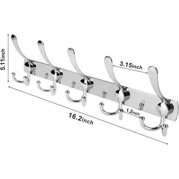 15 hook Stainless Steel Wall Mounted Coat Towel Hooks 16 inch long - Picture 1 of 8